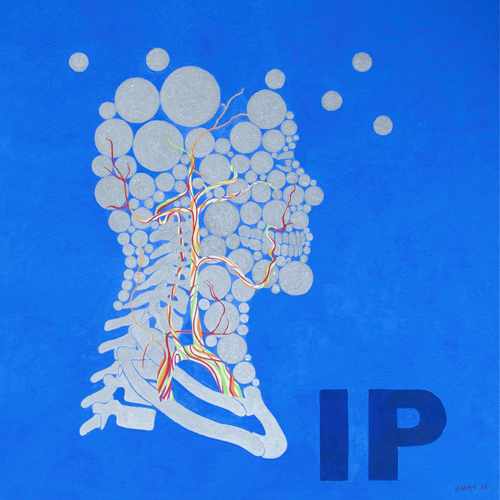 IP, 70x70cm, mixed media, Acryl, Marmormehl, Alu, Glitzer/Leinwand