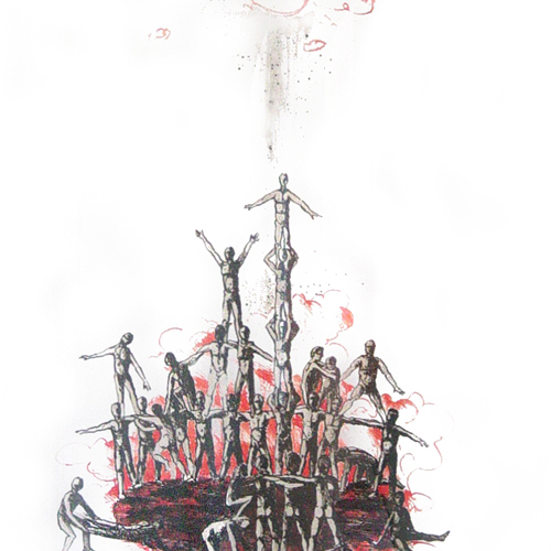 Menschenturm, 64x120cm, Tusche/Papier