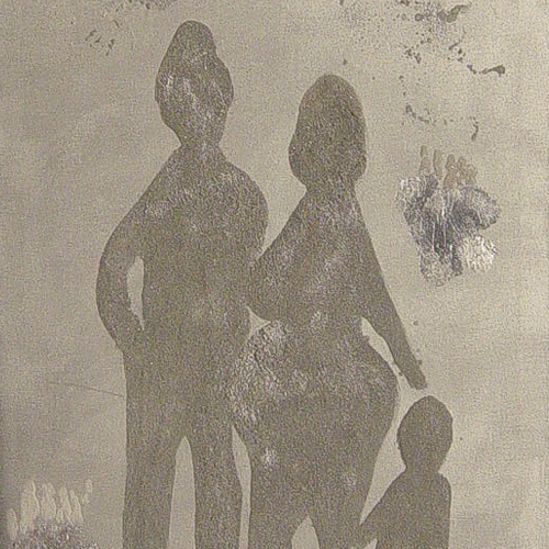 Moonpeople, 70x150cm, mixed media, Acryl, Sand, Alupulver/Leinwand