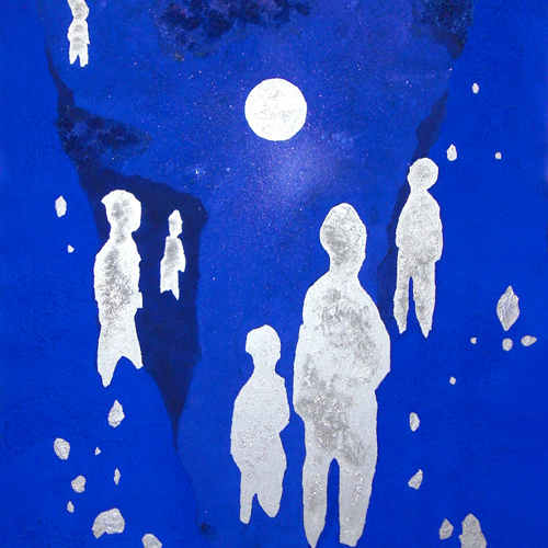 Nachtschwärmer, 80x100cm, mixed media, Acryl, Marmormehl, Alu, Schlagmetall/Leinwand